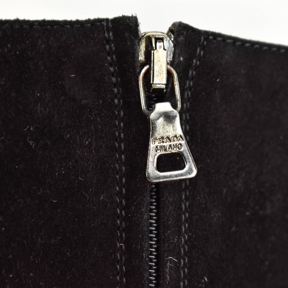 PRADA: Black, Leather & Logo, Tall Boots - Picture 6 of 8
